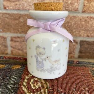 White Ceramic Bath Bottle with Purple Accents